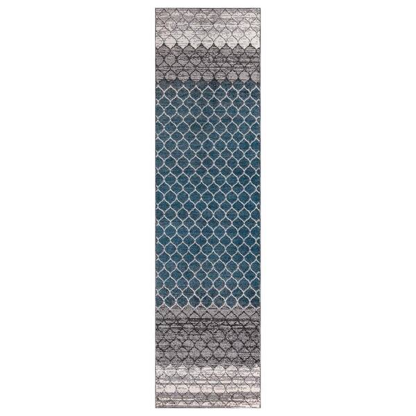StyleWell Blue Tile Geo 2 ft. x 8 ft. Runner Rug