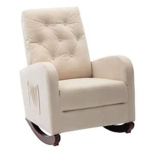 Beige Velvet Tufted Fabric Modern High Back Rocking Arm Chair (Set of 1)