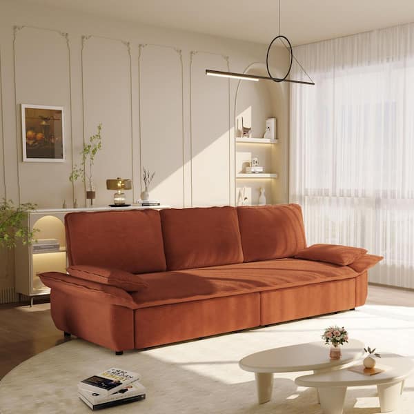 Germaine 94.5 in Orange Corduroy Upholstery King Size 3-in-1 Sofa Bed, Pull Out Sofa Bed