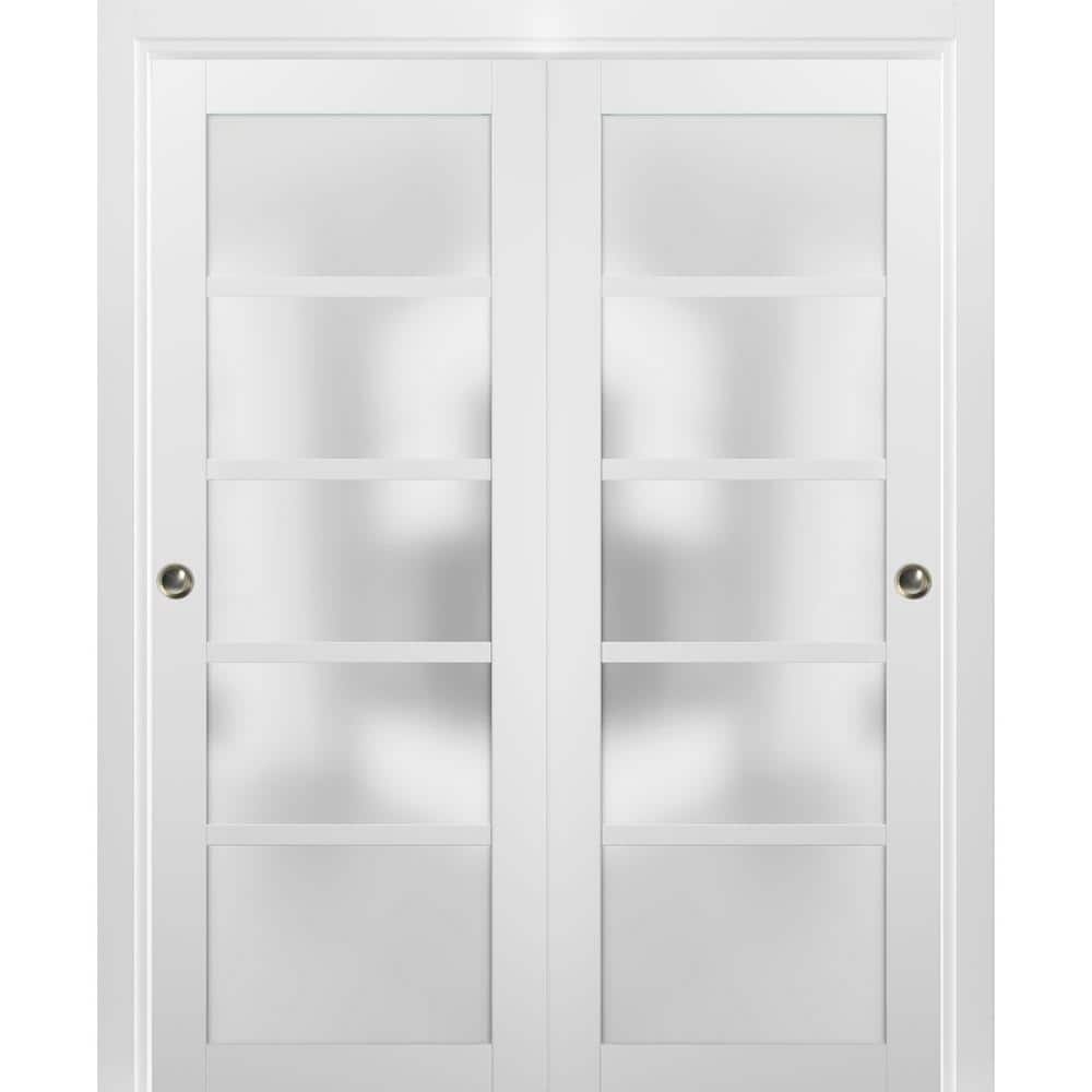 Quadro White Sliding Closet Doors with Frosted Glass Panels