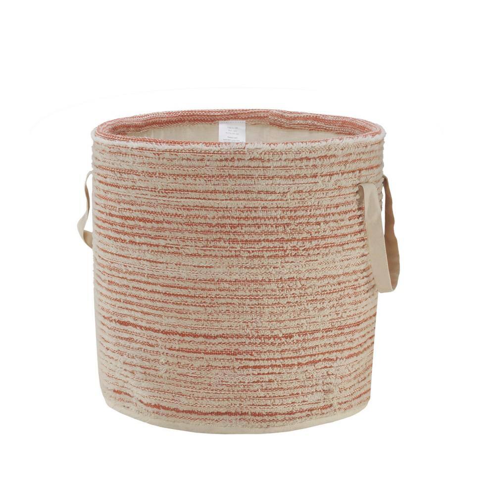 Handmade Coral and White Cotton Round Storage Basket