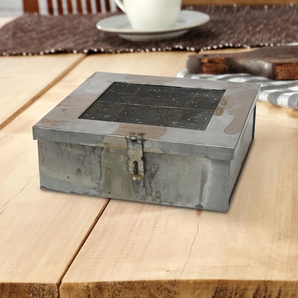 Stonebriar Collection Square Aged Galvanized Metal Box with Compartments with Hinged Lid