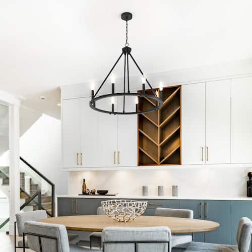 Millwyck 8-Light 28.06 in. Matte Black Plug and Play Chandelier with SkyPlug LumLight Chandeliers