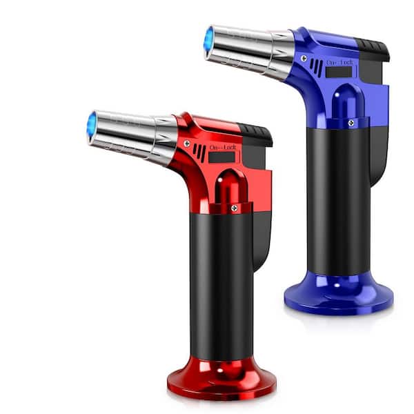 2-Pack Metal Refillable Red Blue Butane Torch with Safety Lock Adjustable Flame for Cooking BBQ Baking Crafts