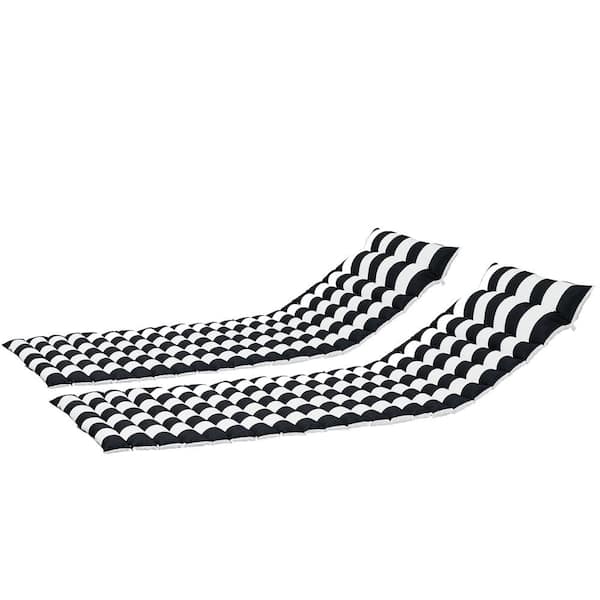 Unbranded 73 in. x 24 in. Outdoor Replacement Chaise Lounge Seat Cushion, Black Striped, 2-Pack