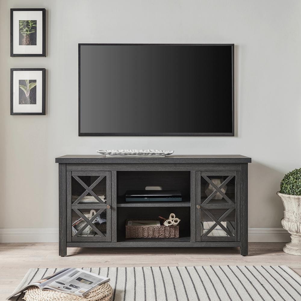 Charcoal Gray Modern Farmhouse TV Stand with Cabinet