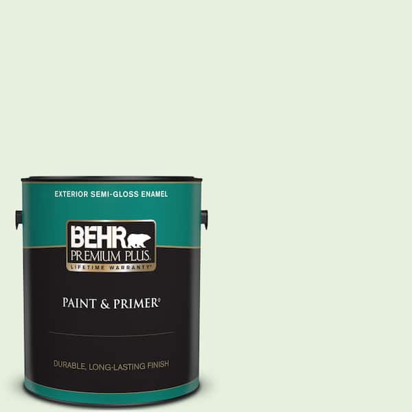 BEHR PREMIUM PLUS 1 gal. #M390-1 Mayfair White Semi-Gloss Enamel Exterior Paint & Primer