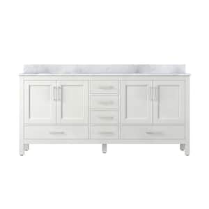 71.8 in. W x 21.65in. D x 38.58 in. H Double Sink Bath Vanity in White with White Carrara Marble Top