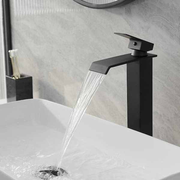 Waterfall Single Hole Single Handle Bathroom Vessel Sink Faucet in Matte Black