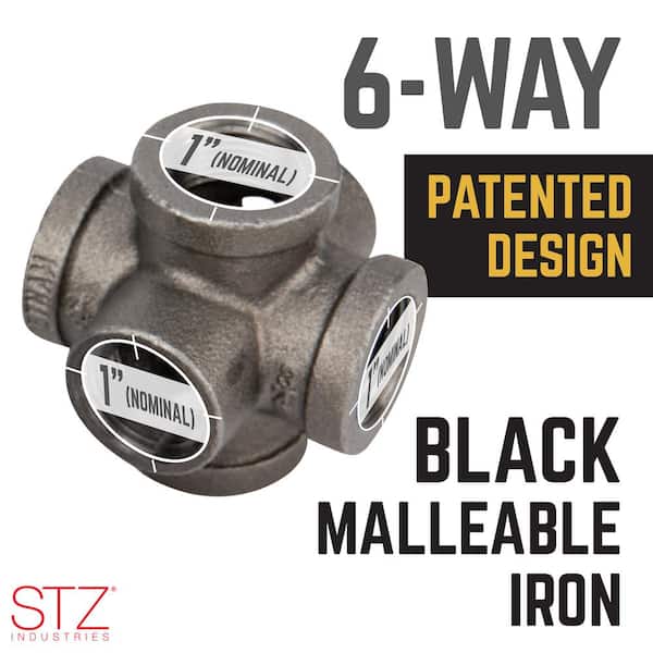 STZ 1 in. 6-Way Black Iron Cross with Side Outlet Fitting PDB CRDO