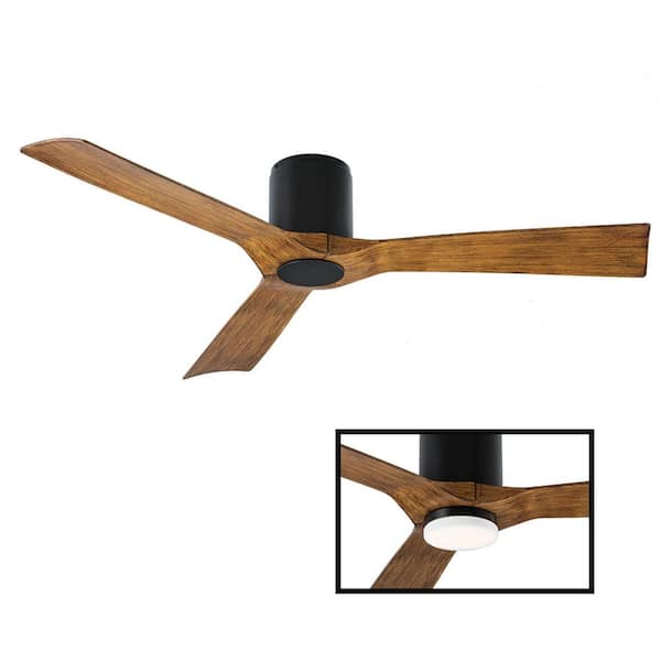3 Blade Smart Flush Mount Ceiling Fan, Black Modern Ceiling Fan Light
