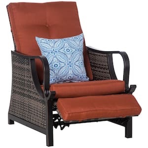 Modern Red Plastic PE Rattan Outdoor Adjustable Patio Rattan Leisure Chair Recliner with Cushion & Armrest for Backyard