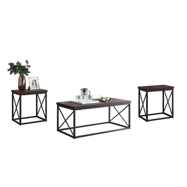 Signature Home Signature Home 40 in. L Pewter/Brown Rectangle Shape Top Material Wood Coffee Table Sets With 2 Ends Tables