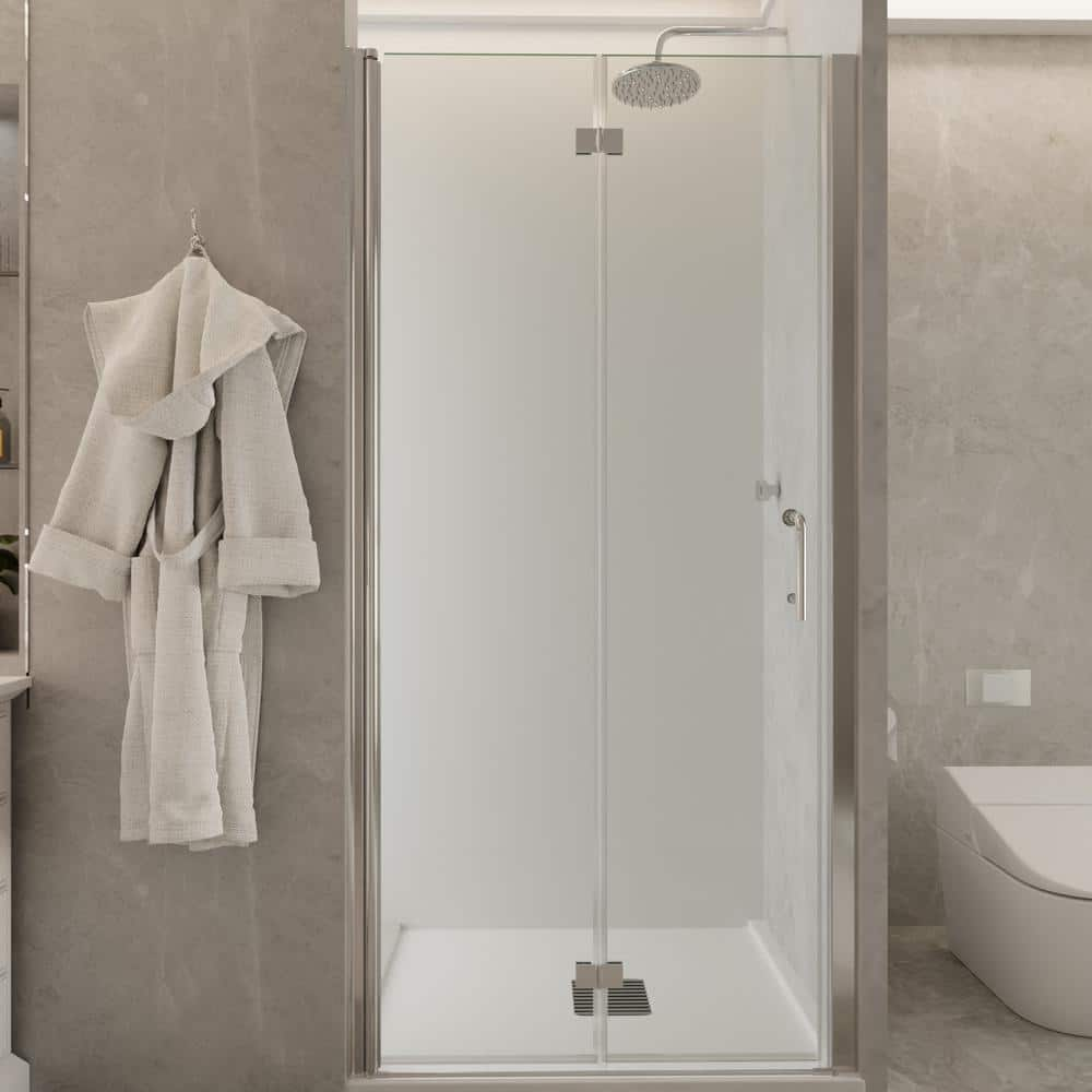 ExBrite 36 to 37-3/8 in. W x 72 in. H Bi-Fold Frameless Shower Doors in Chrome with Clear Glass