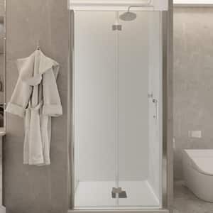 36 to 37-3/8 in. W x 72 in. H Bi-Fold Frameless Shower Doors in Chrome with Clear Glass