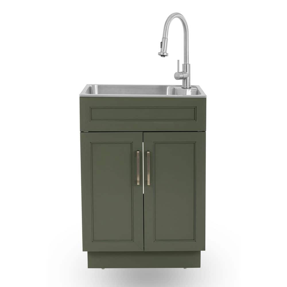 24 in. Drop-in Stainless Steel Laundry Sink with Cabinet Ready to Assemble in Green with Pull-Down Faucet price history on PriceWatchPro