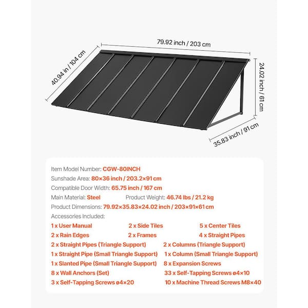 SVOPES Fixed Metal Awning 80 x 36 in. Window and Door Canopy