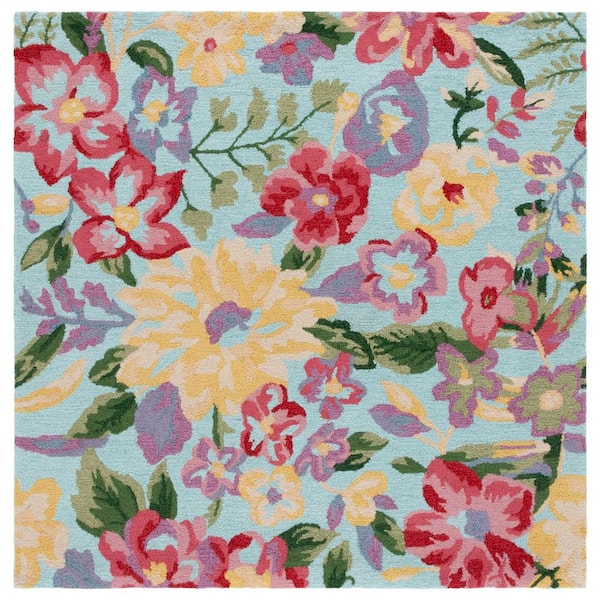 Easy Care Blue/Pink 6 ft. x 6 ft. Oversized Floral Square Area Rug