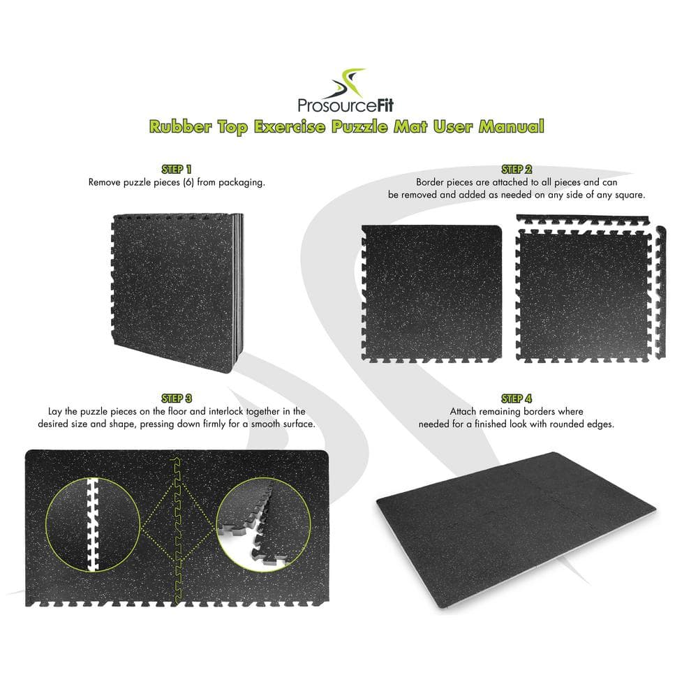 Black and Grey Rubber Top Exercise Puzzle Mat, 48 Sq Ft, 12 Tiles