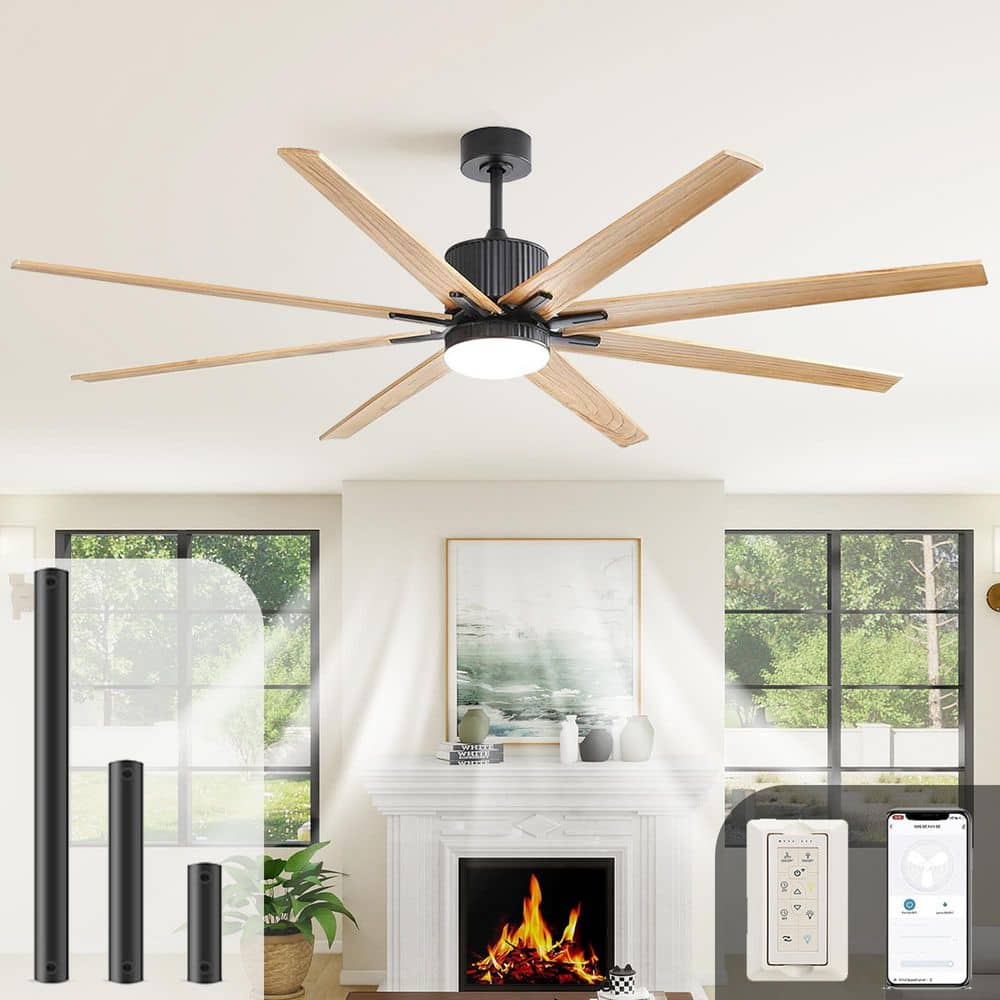 76 In. Brown Wood Ceiling Fan With Dimmable 3 Color Led, 8 Solid Wood Blades Remote Control Reversible,Downrod Mount price history on PriceWatchPro