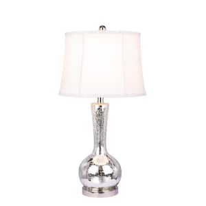 27.5 in. Silver Mercury Glass and Polished Nickel Metal Table Lamp