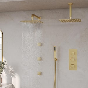 ZenithRain Shower System 8-Spray 12 and 12 in. Dual Ceiling Mount Fixed and Handheld Shower Head 2.5 GPM in Brushed Gold