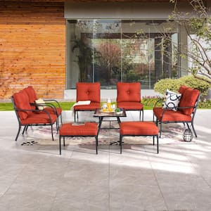 9-Piece Metal Patio Conversation Set with Red Cushions
