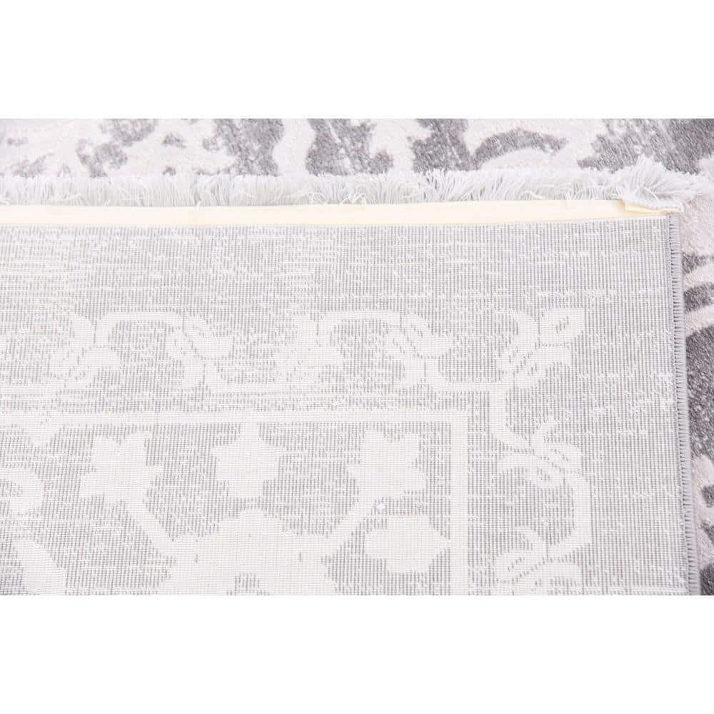 Elegance Unveiled Gray Square Synthetic Abstract Rug