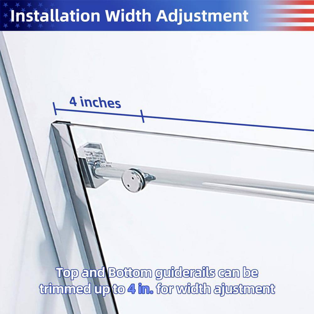 60 in. Semi-Frameless Shower Door with Clear Glass and Chrome Finish