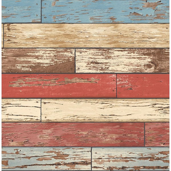 Brewster Levi Red Scrap Wood Red Wallpaper Sample