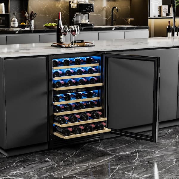 23.5 in. Dual Zone 54-Bottle Undercounter/ Freestanding Wine Cooler in Black