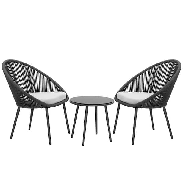 Nuu Garden Dark Gray 3-Piece Metal Outdoor Patio Bistro Set with Light Gray Cushions - image 3