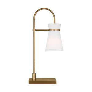 Binx 23 in. Satin Brass Task Table Lamp with White Linen Fabric Shade
