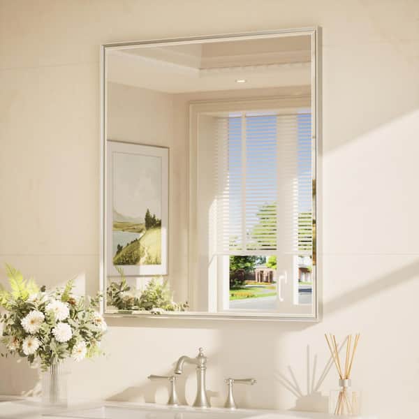 30 in. W x 36 in. H Framed Brushed Nickel Mirrors for Bathroom Wall Beveled Mirror Bathroom Vanity Mirror Over Sink