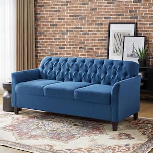 Eulalia 72.5 in. W in Rolled Arm Polyester Upholstered Transitional Nailhead Straight Reclining Sofa in Indigo
