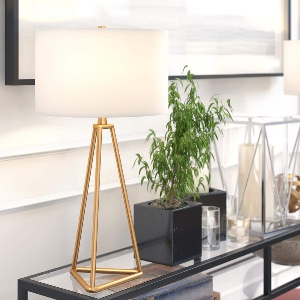 Gino 26" Brass Table Lamp with Off-White Fabric Shade - Smart Home Compatible