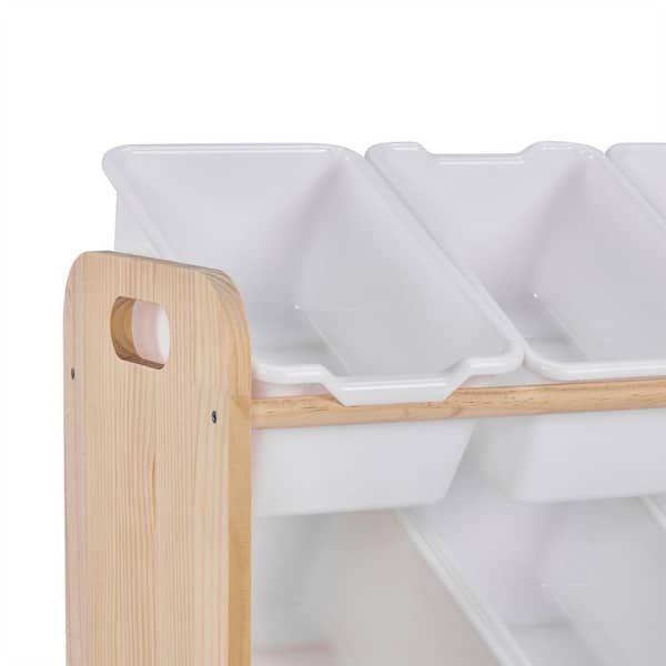 White Kids Storage Organizer with 12 Removable Toy Bins 4-Tier Accent Cabinet for Playroom, Nursery, Bedroom, Classroom