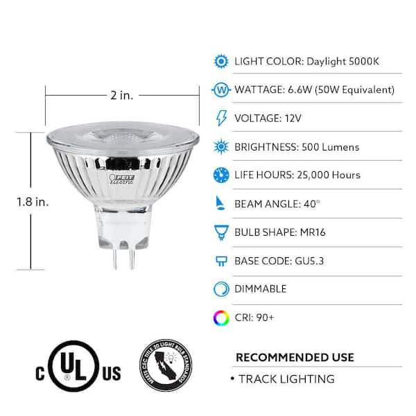 Feit Electric 50 Watt Equivalent MR16 GU5.3 Bi Pin Dimmable 12