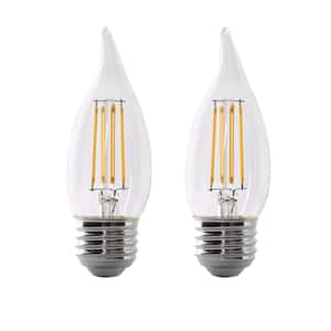 60-Watt Equivalent BA10 E26 Medium Dimmable Filament CEC Flame Tip Chandelier LED Light Bulb Soft White 2700K (2-Pack)
