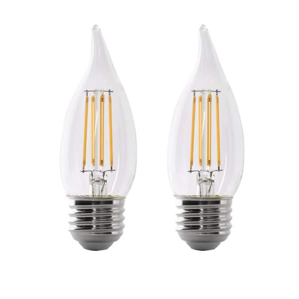 Feit Electric 60-Watt Equivalent BA10 E26 Medium Dimmable Filament CEC Flame Tip Chandelier LED Light Bulb Soft White 2700K (2-Pack)