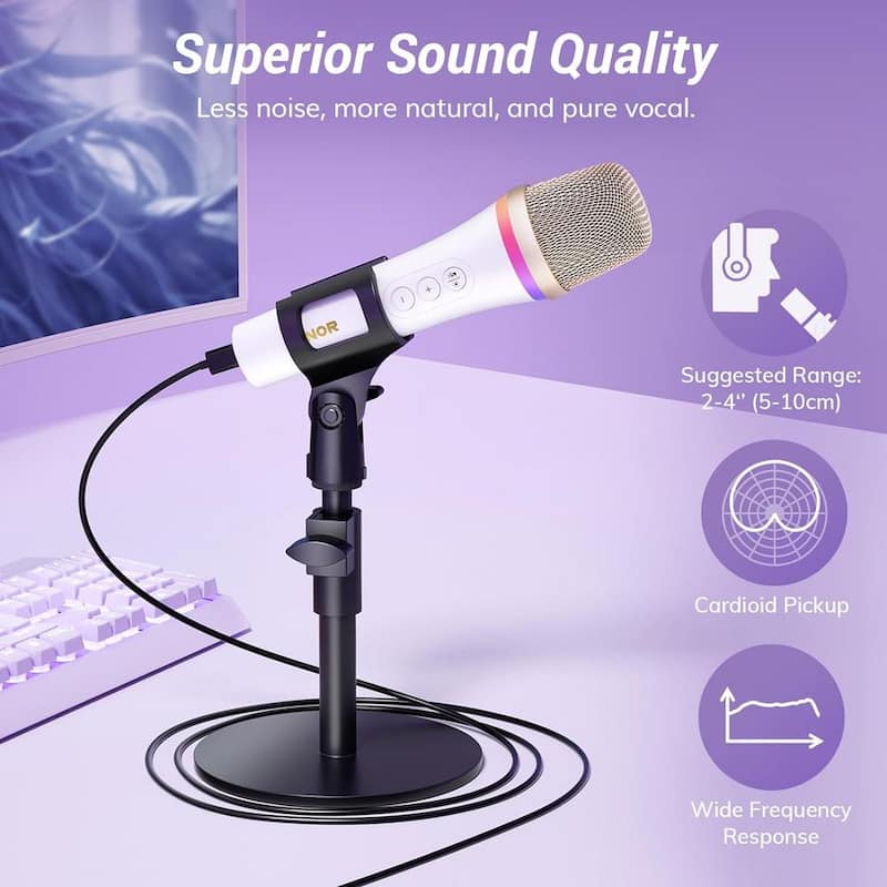 USB Dynamic Microphone for Podcast Gaming Mic with RGB for Recording with Quick Mute and Stand White