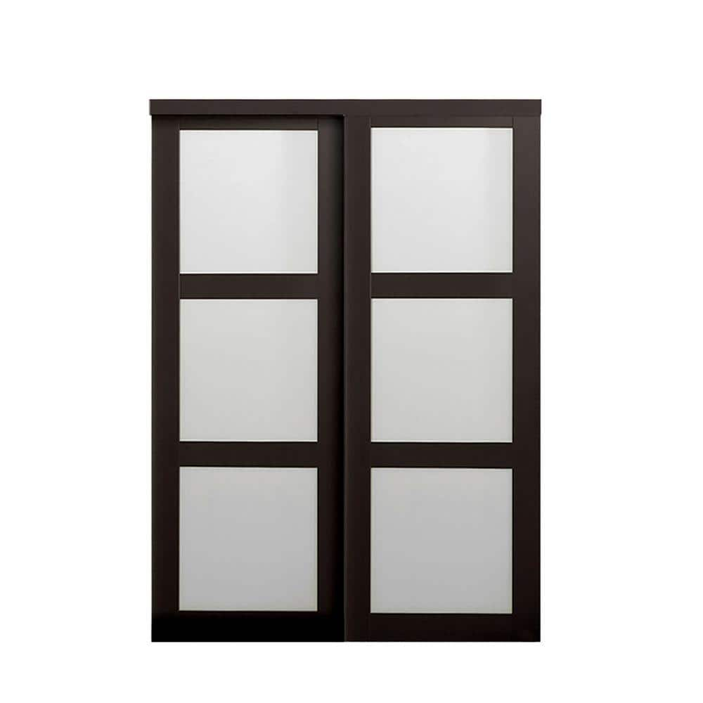 TRUporte 60 in. x 80.5 in. 2290 Series Espresso 3-Lite Tempered Frosted  Glass Composite Sliding Door 2290 - The Home Depot