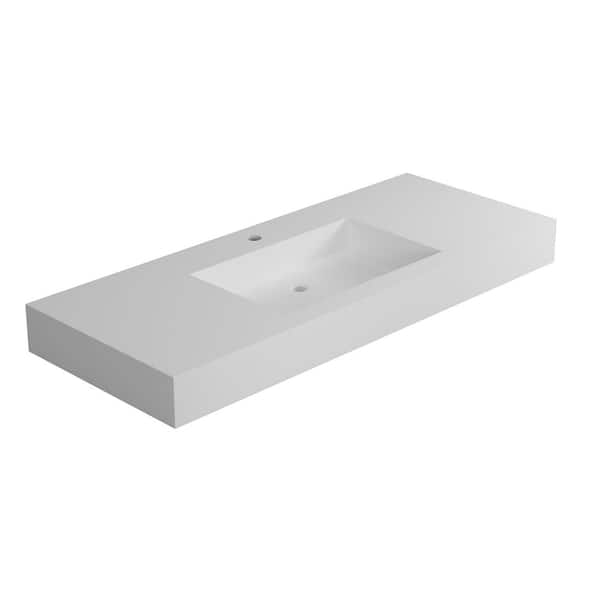 47.24 in. Wall-Mounted Rectangular Bathroom Sink in White Solid Surface
