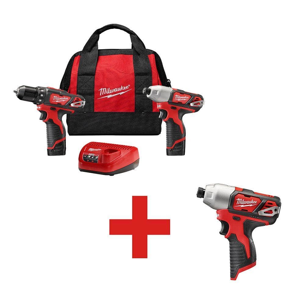 Milwaukee M12 12V Lithium-Ion Cordless Drill Driver/Impact Driver Combo Kit (2-Tool) with M12 1/4 in. Hex Impact Driver -  2494-22-2462-20
