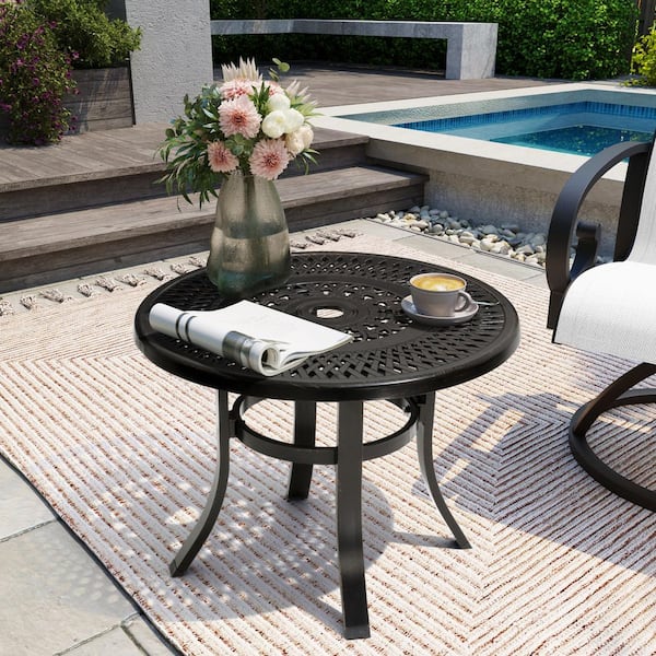 Pellebant Black Round Cast Aluminum Outdoor Side Table with