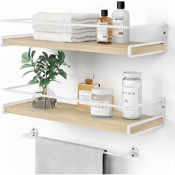 Cubilan 15.7 in. W x 6 in. D Natural Wood Decorative Wall Shelf (Set of 2)