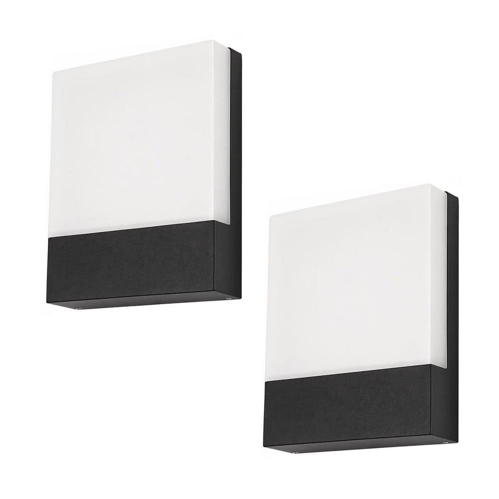 2-Pack Square Matte Black Metal and Plastic Wall Sconce, Integrated Light Source for Porch or Garden Entryway price history on PriceWatchPro