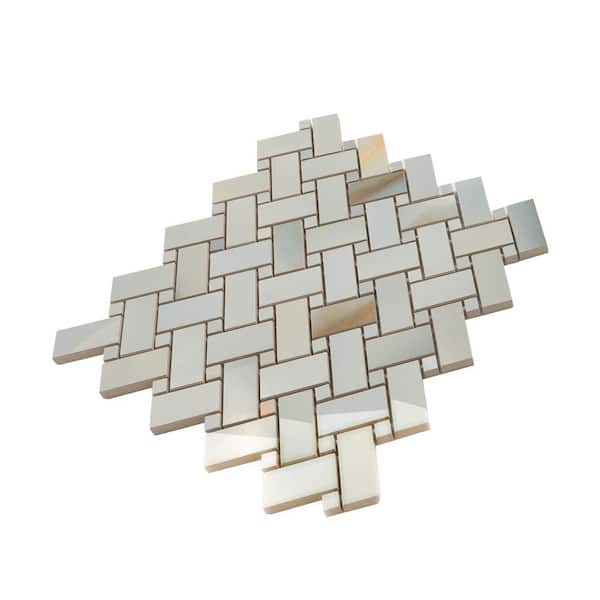Splendor 12 in x 12 in Lappato Turchese Porcelain Onyx Basketweave Mosaic Floor and Wall Tile (4.84 sq ft/case)-5 Pack