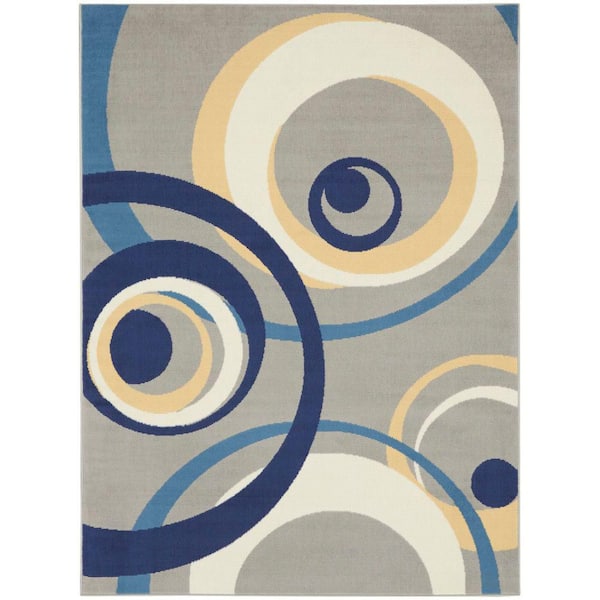 Nourison Grafix Grey 5 ft. x 7 ft. Modern Geometric Contemporary Area Rug