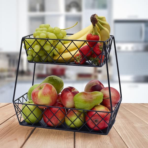 Gourmet Basics By Mikasa Horizontal Storage Fruit Basket, 2 Tier, Black